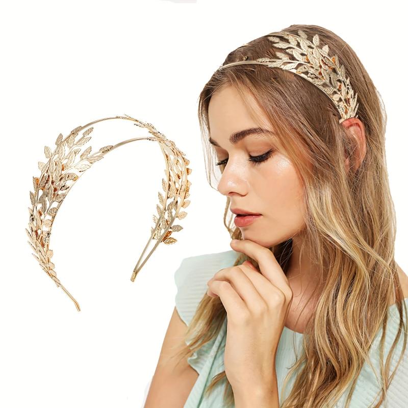 Golden Alloy Leaves Tiara Headband Hair Hoop for Daily Weeding Party Use