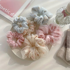 Set of 6 2-Tier Yarn Scrunchies for Women's Hair
