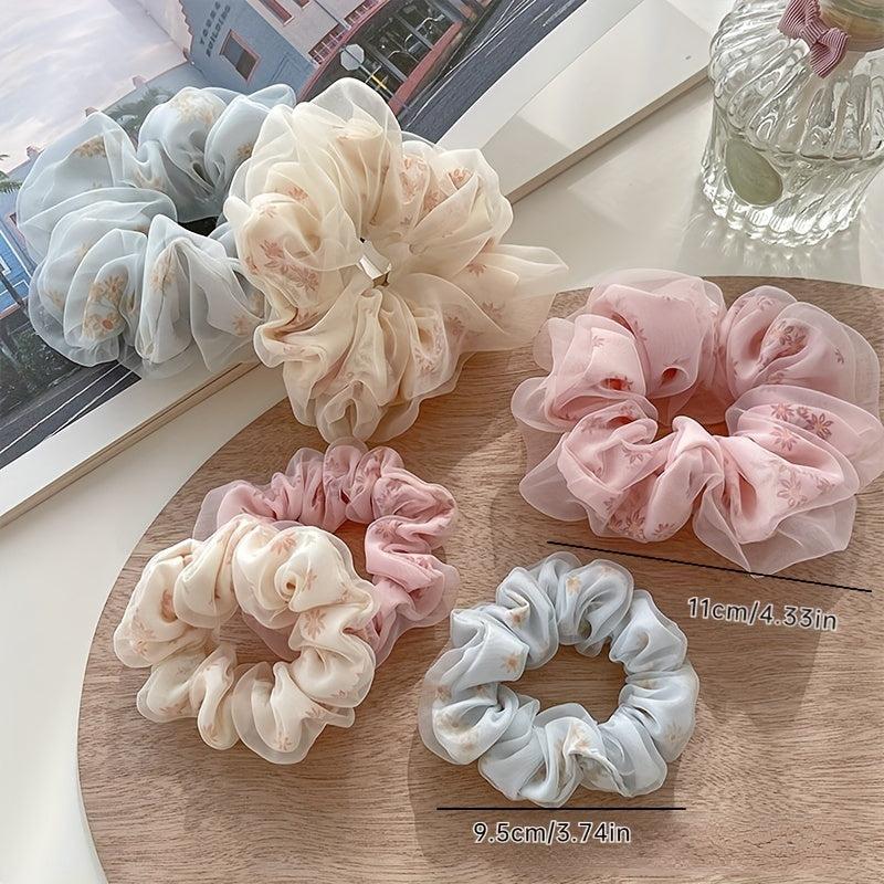 Set of 6 2-Tier Yarn Scrunchies for Women's Hair