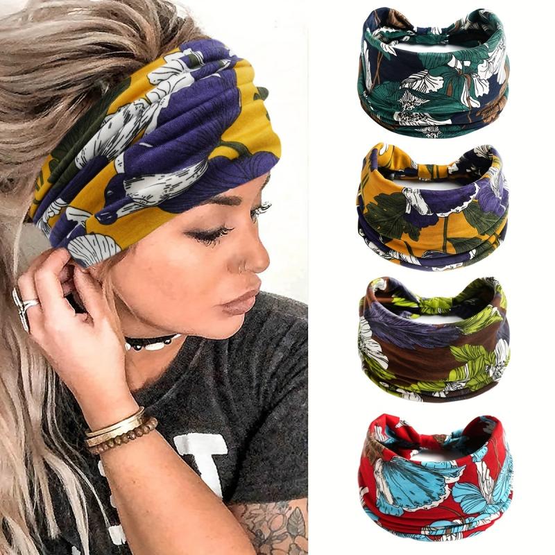 Boho Pattern Headband Elastic Wide Brim Hair Band
