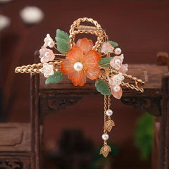 Flower Hair Claw Shark Claw Resin Flower Faux Pearl Hair Clip