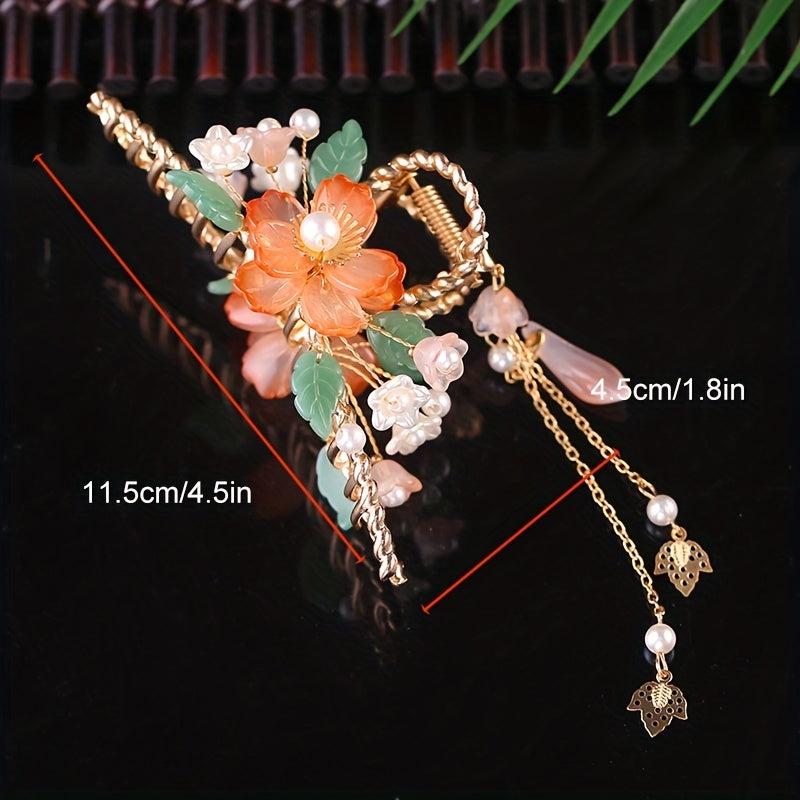 Flower Hair Claw Shark Claw Resin Flower Faux Pearl Hair Clip