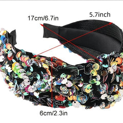 Reversible Sequin Headband Wide Sparkle Hair Hoop Elastic Bling Glitter Band