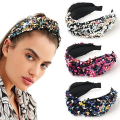 Reversible Sequin Headband Wide Sparkle Hair Hoop Elastic Bling Glitter Band