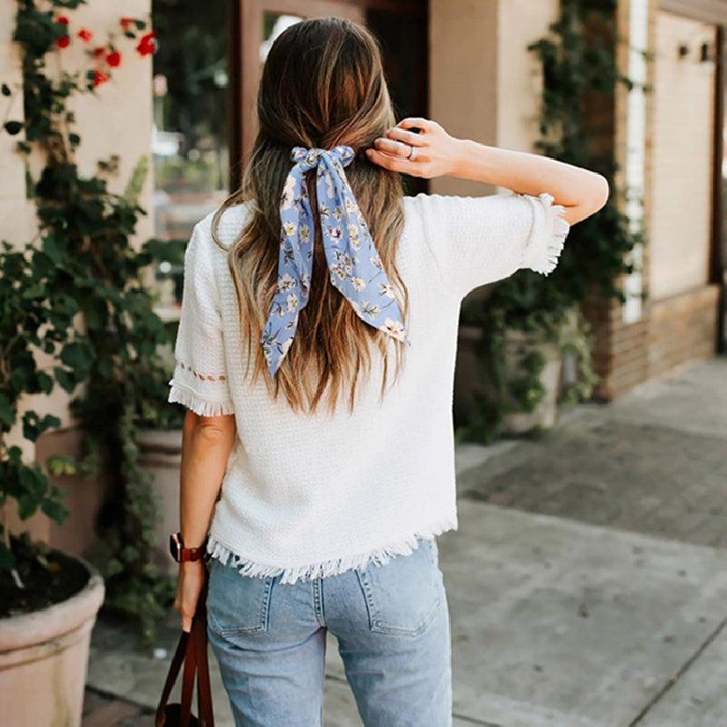 Floral Hair Scrunchies Ribbon Ponytail Streamers Bow Headwear