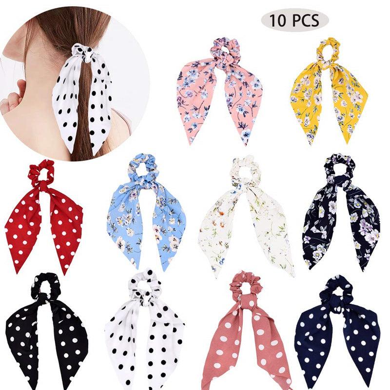 Floral Hair Scrunchies Ribbon Ponytail Streamers Bow Headwear
