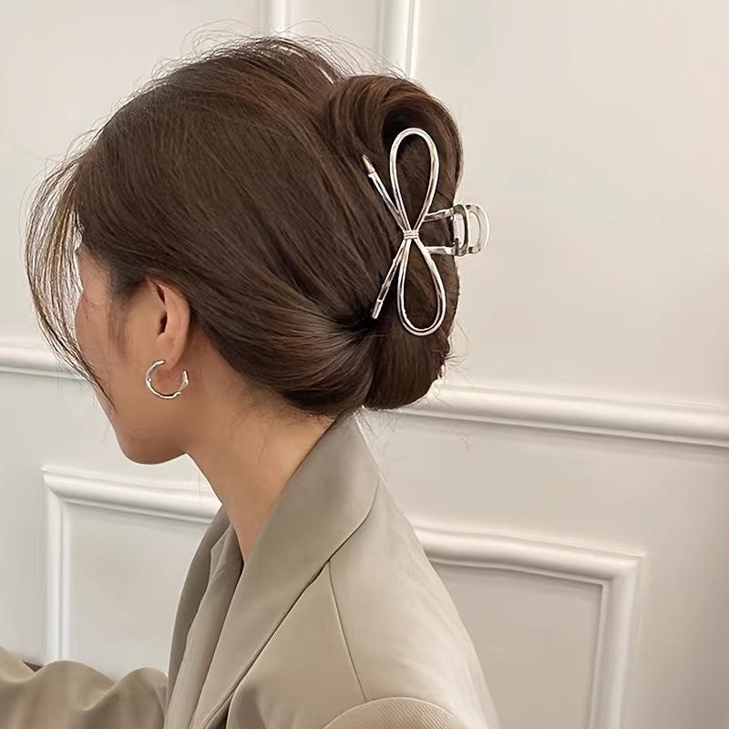 Silvery Bowknot Metal Hair Claw Clip Non Slip Strong Hold Grip Hair Jaw Clip
