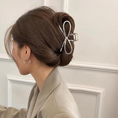 Silvery Bowknot Metal Hair Claw Clip Non Slip Strong Hold Grip Hair Jaw Clip