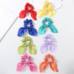 Solid Bow Scrunchies Ponytail Holder With Tail Rabbit Bunny Ear Bowknot Hair Acc