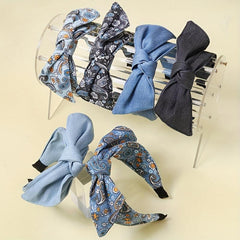 Boho Denim Headband Bow Knotted Hair Hoop Wide Headdress Retro Hair Accessory