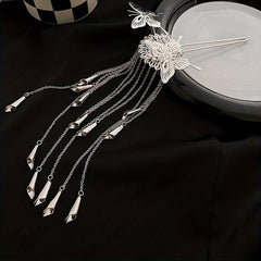 Y2K Vintage Hairpin U Shape Butterfly Flower Tassel Women's Accessory