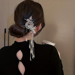 Y2K Vintage Hairpin U Shape Butterfly Flower Tassel Women's Accessory