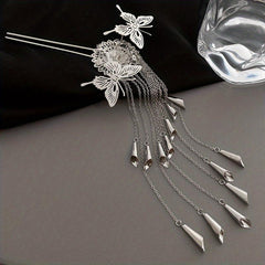 Y2K Vintage Hairpin U Shape Butterfly Flower Tassel Women's Accessory