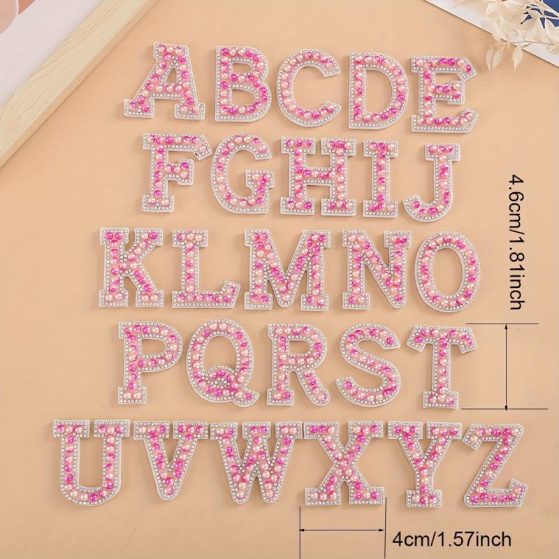 26pcs Pearl Rhinestone Letter Shape Patches DIY Clothing Accessories