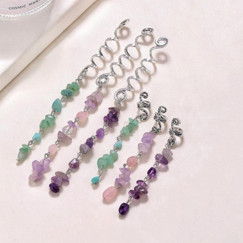 Braided Hair Rope Crystal Stone Pendant Boho Style Hair Clip