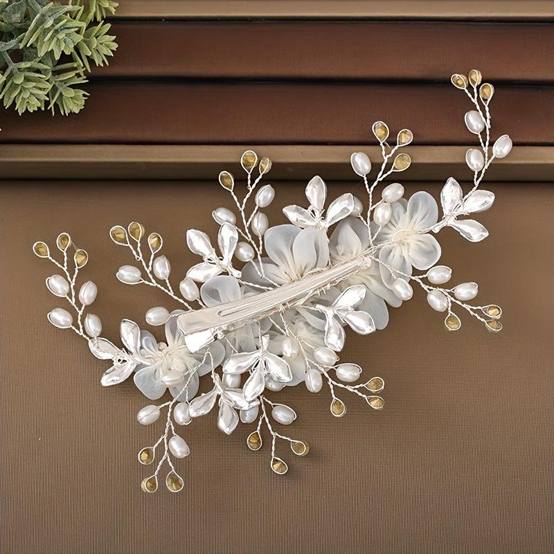 Rhinestone Faux Pearl Flower Hair Clip Non slip Side Clip Hair Accessories