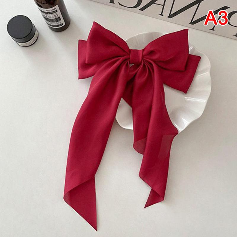 Bow Ribbon Hair Clip Solid Satin Hair Pin Retro Hair Accessories