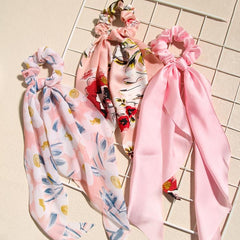 3pcs Floral Hair Scarf Scrunchies Bowknot Chiffon Hair Scarves