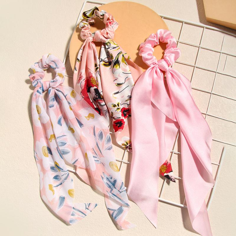 3pcs Floral Hair Scarf Scrunchies Bowknot Chiffon Hair Scarves