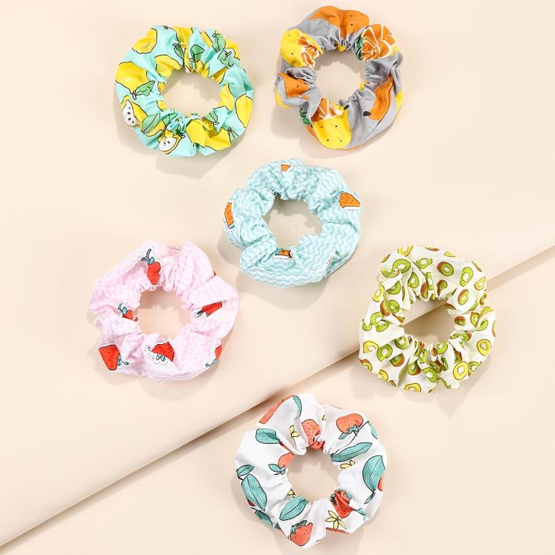 6pcs Fruit Print Scrunchies Hair Rope Elastic Band Headwear Hair Accessories