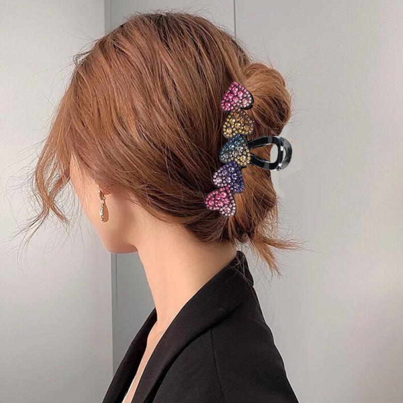 Colorful Rhinestone Heart Hair Claws Clip for Girls Hairpin Shark Clips