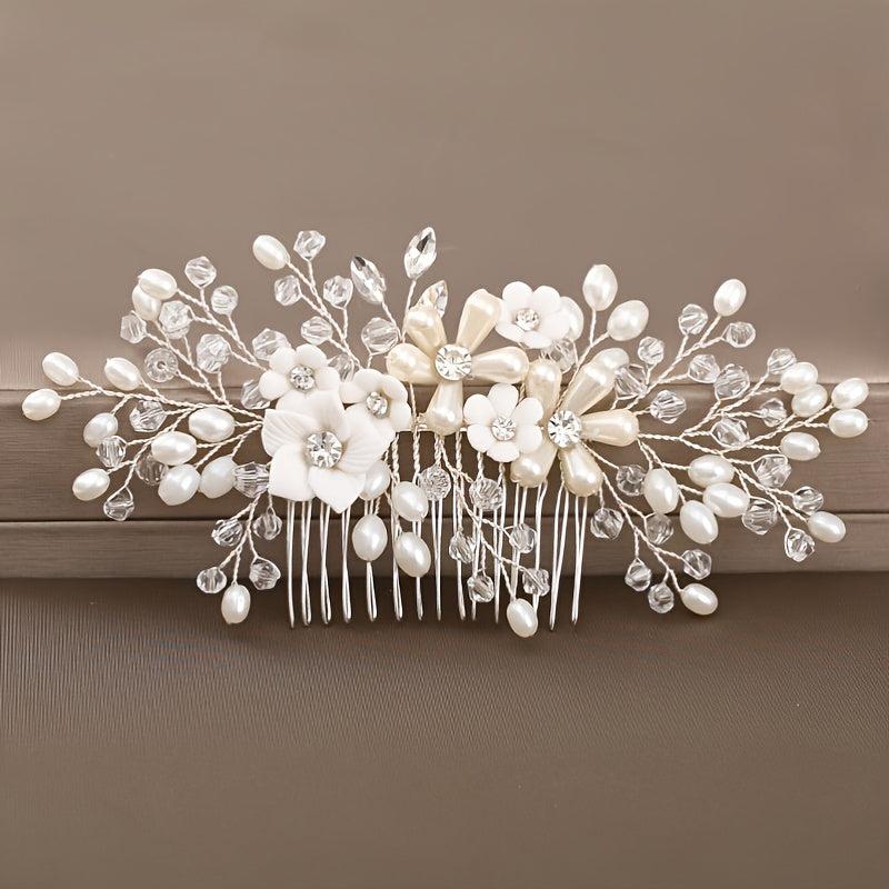 Floral Wedding Comb Pearl Hairpiece Bridal Hair Accessories