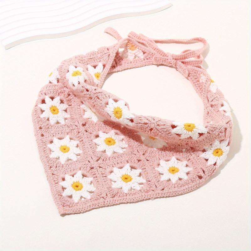 Flower Crochet Triangular Scarf Sunflower Weaving Headband Hair Accessories