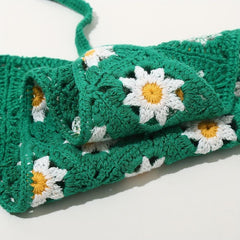 Flower Crochet Triangular Scarf Sunflower Weaving Headband Hair Accessories