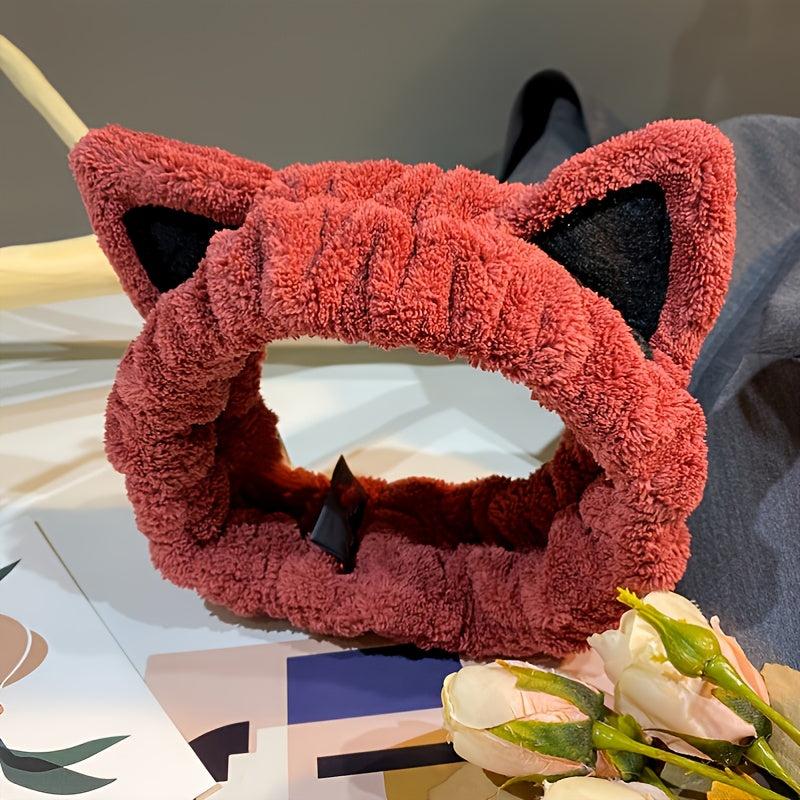 Cat Ear Face Wash Headband Coral Fleece Hairband