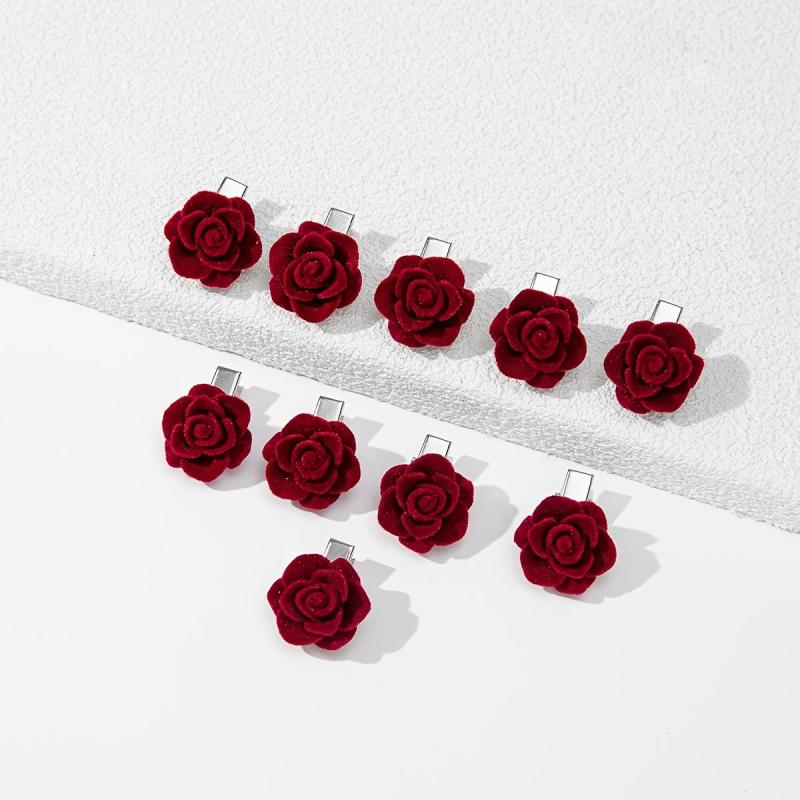 10pcs Romantic Red Rose Flower Hair Clip Barrette For Women