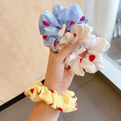 4pcs Strawberry Print Scrunchies Hair Tie Candy Hair Rope Hair Ring Style