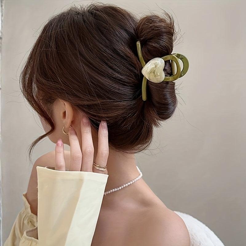 Heart Decor Hair Clip Resin Hair Claw Ponytail Holder for Women Girls