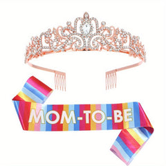 MOM TO BE Rhinestone Headbands With Sash Set
