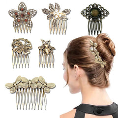 Metal Flower Hair Comb Rhinestone Hair Comb Vintage Head Jewelry Faux Pearl