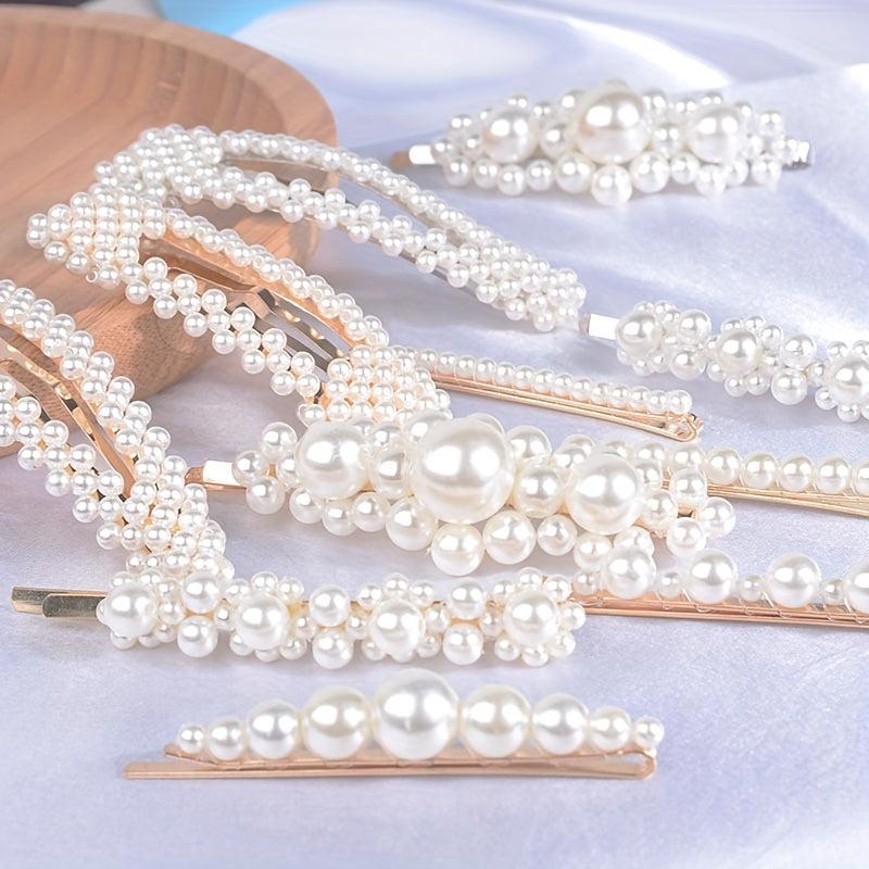 Faux Pearl Beaded Hair Clip Snap Clip Bobby Pin Hair Styling Accessory