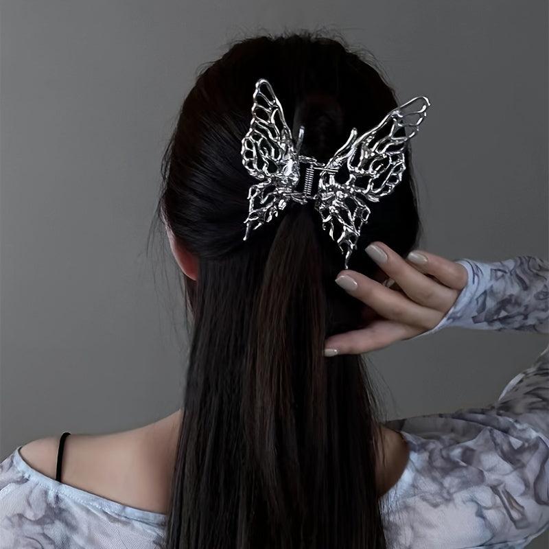 Silvery Metal Butterfly Hair Claw Clip for Women and Girls