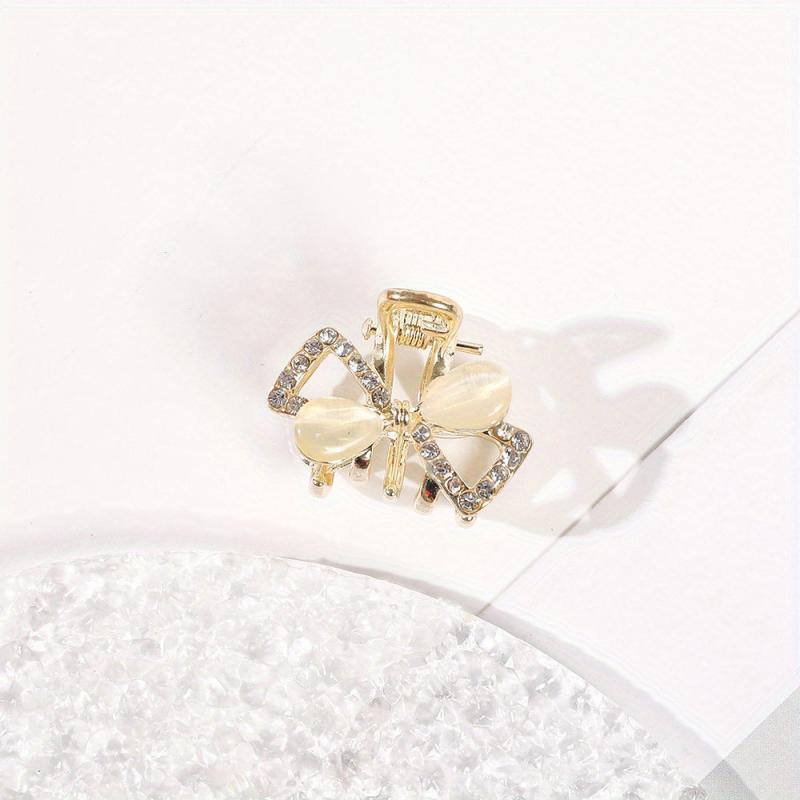 Rhinestone Bowknot Hair Claw Clip Golden Grip Hair Jaw Clip