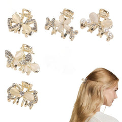 Rhinestone Bowknot Hair Claw Clip Golden Grip Hair Jaw Clip