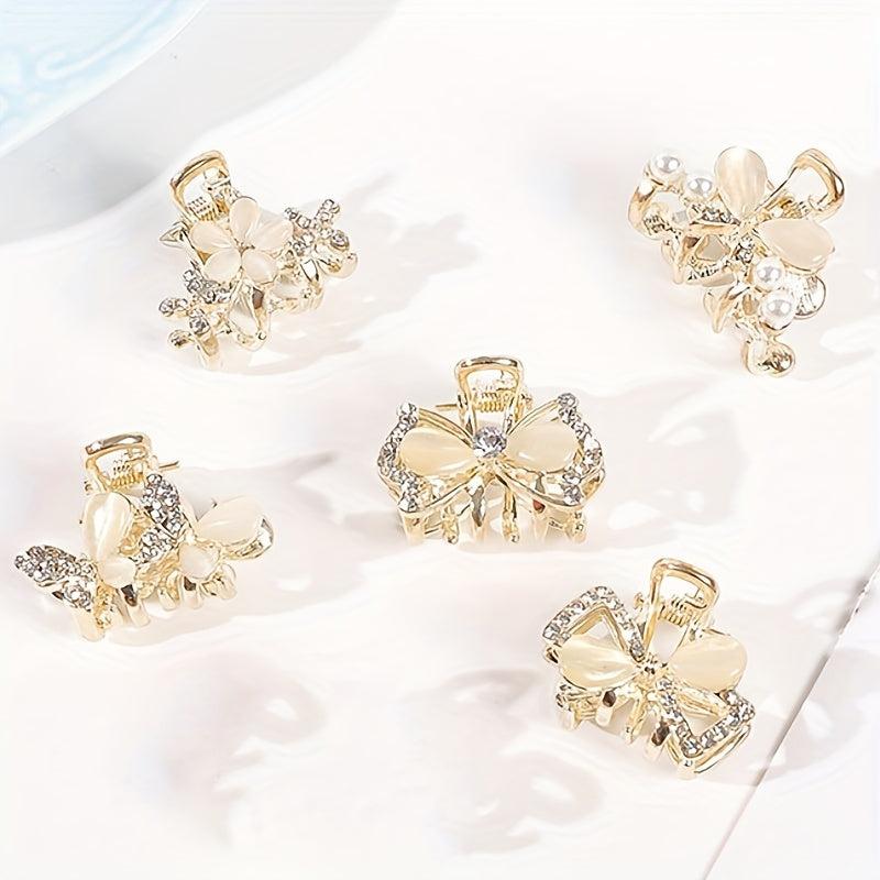 Rhinestone Bowknot Hair Claw Clip Golden Grip Hair Jaw Clip