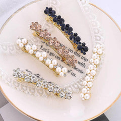 Vintage Rhinestone Hair Clips with Faux Pearl