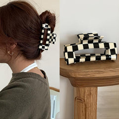 Checkered Hair Claw Clips Vintage Lattice Print Barrettes Strong Hold Clamp