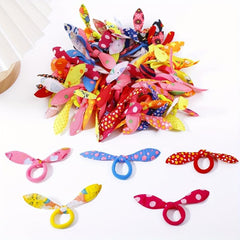 50PCS Bag Elastic Hair Tie Rabbit Ears Ribbon Hair Tie Rubber Band