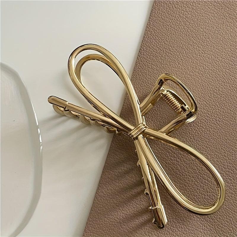 Golden Bowknot Hair Claw Clip Strong Hold Hair Jaw Clip Thick Hair Accessories