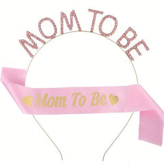 MOM TO BE Rhinestone Headband & Sash Set
