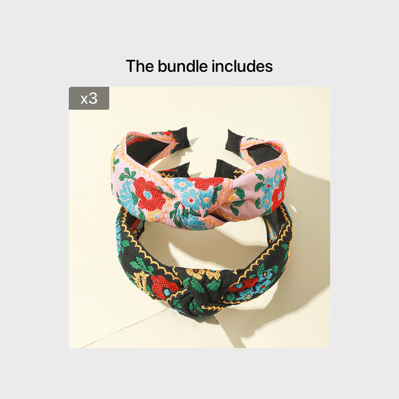 Embroidery Knotted Flower Hairband Boho Headband for Women Girls