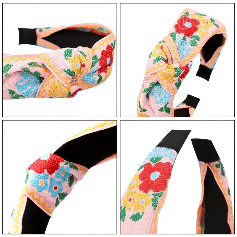 Embroidery Knotted Flower Hairband Boho Headband for Women Girls