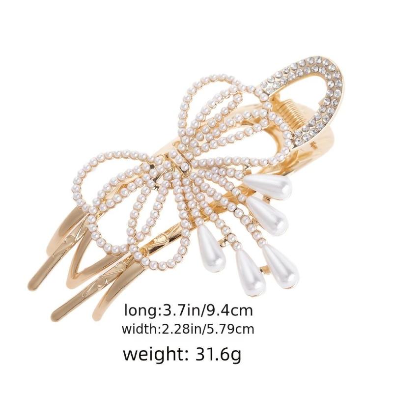 Flower Duckbill Clip Faux Pearl Hair Barrette Crystal Ponytail Hair Pins