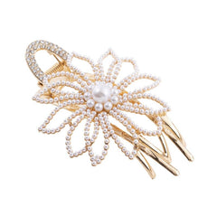 Flower Duckbill Clip Faux Pearl Hair Barrette Crystal Ponytail Hair Pins