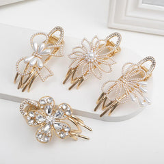Flower Duckbill Clip Faux Pearl Hair Barrette Crystal Ponytail Hair Pins