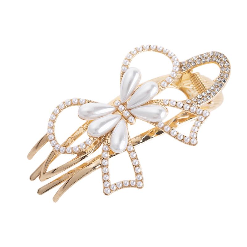 Flower Duckbill Clip Faux Pearl Hair Barrette Crystal Ponytail Hair Pins